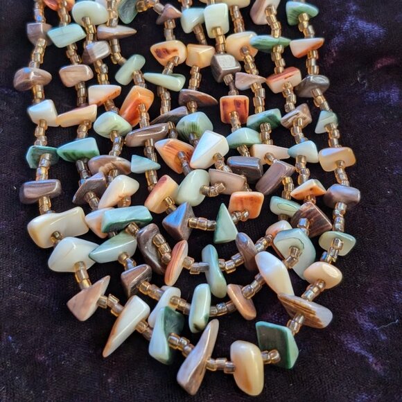 Vintage Multi-strand Shell & Glass Bead Necklace, Made in Japan - Southwest Hues - Picture 12 of 16